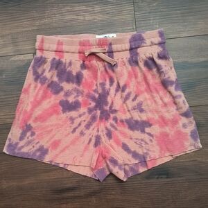 NATURAL LIFE Pink and Purple Tie-Dye Ribbed Lounge Shorts Size Medium